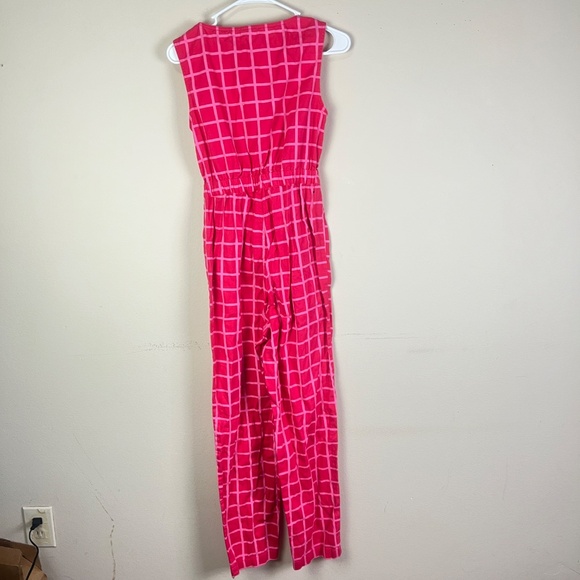 Lucy & Yak Jumpsuit Button Sz XS Sleeveless Flower Geometric Pink Pockets - Picture 8 of 15